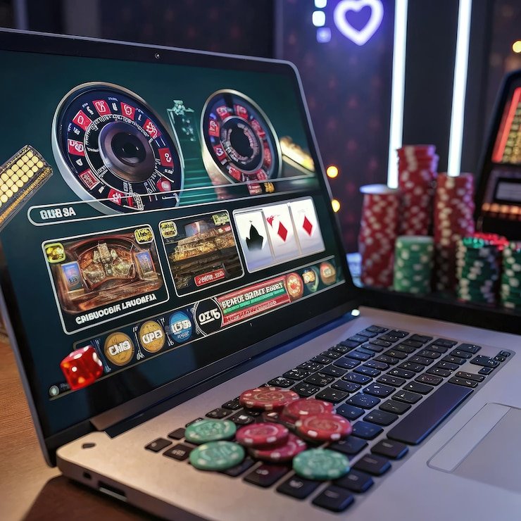 Antarmuka permainan Galactic Gems di surga123 menampilkan grid simbol dan kontrol taruhan